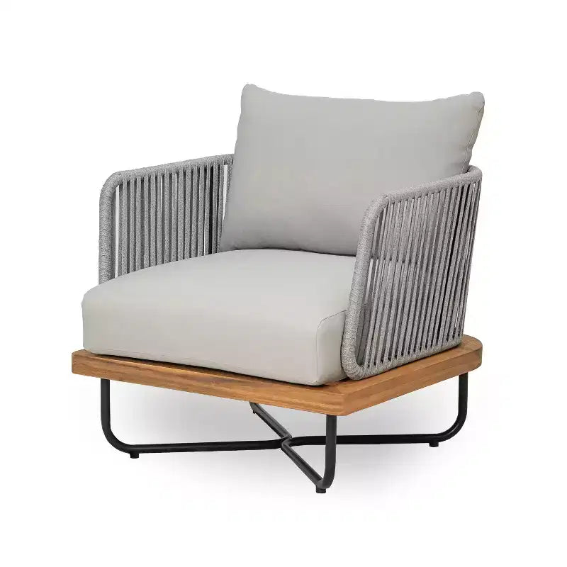 Christopher Knight Home Galen 4 Piece Outdoor Rope Woven Acacia and Iron Frame Upholstered Seating Set
