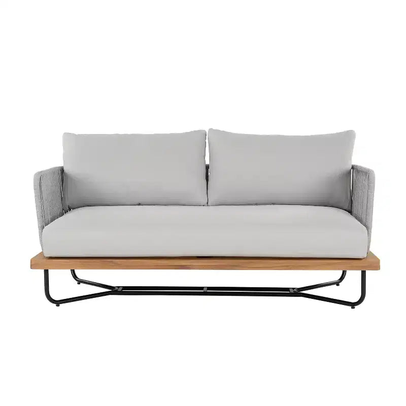 Christopher Knight Home Galen 4 Piece Outdoor Rope Woven Acacia and Iron Frame Upholstered Seating Set