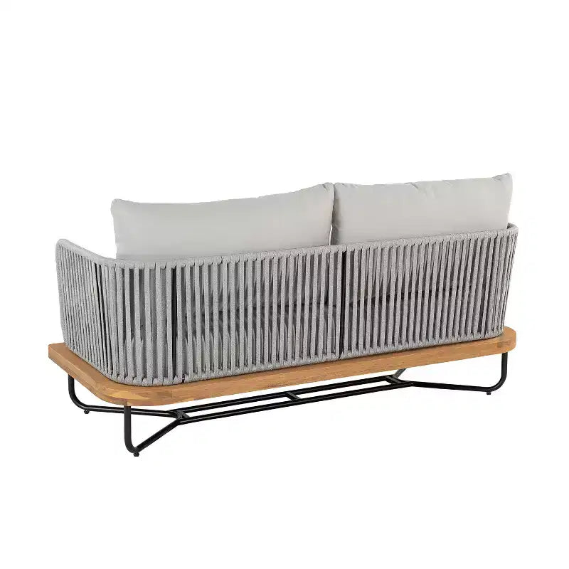 Christopher Knight Home Galen 4 Piece Outdoor Rope Woven Acacia and Iron Frame Upholstered Seating Set