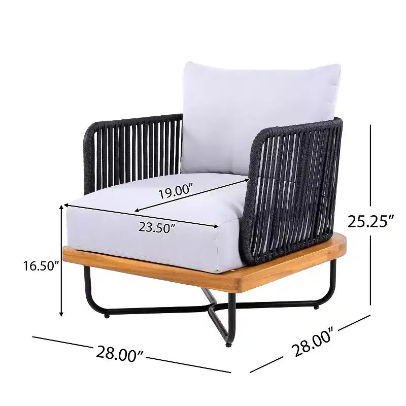 Christopher Knight Home Galen 4 Piece Outdoor Rope Woven Acacia and Iron Frame Upholstered Seating Set