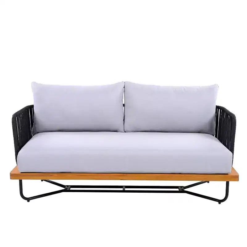 Christopher Knight Home Galen 4 Piece Outdoor Rope Woven Acacia and Iron Frame Upholstered Seating Set