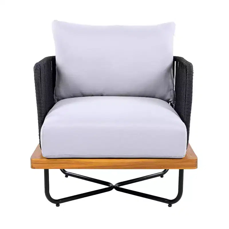 Christopher Knight Home Galen 4 Piece Outdoor Rope Woven Acacia and Iron Frame Upholstered Seating Set