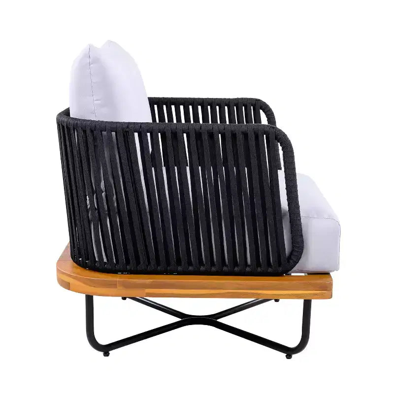 Christopher Knight Home Galen 4 Piece Outdoor Rope Woven Acacia and Iron Frame Upholstered Seating Set