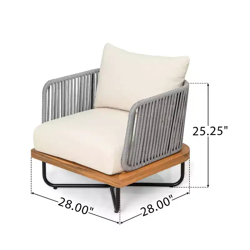 Christopher Knight Home Galen 4 Piece Outdoor Rope Woven Acacia and Iron Frame Upholstered Seating Set