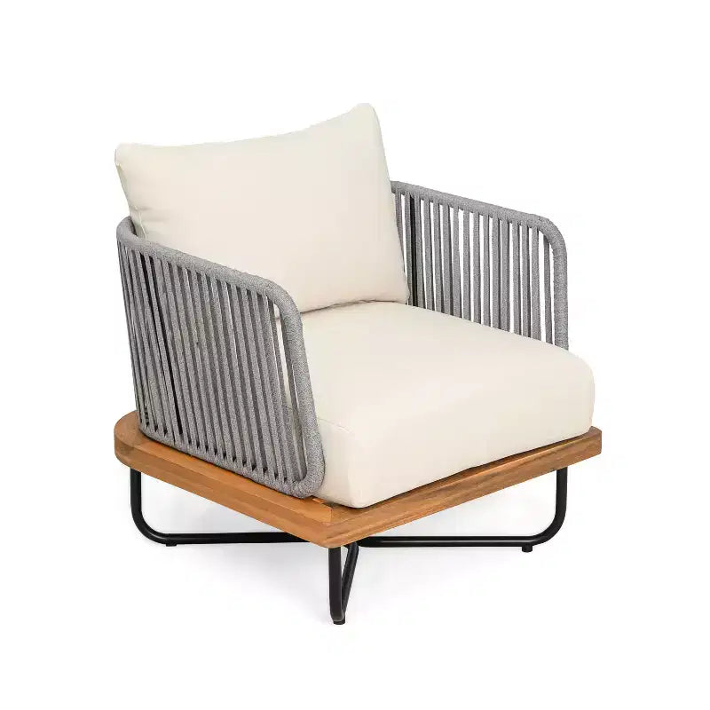 Christopher Knight Home Galen 4 Piece Outdoor Rope Woven Acacia and Iron Frame Upholstered Seating Set