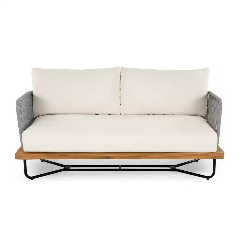 Christopher Knight Home Galen 4 Piece Outdoor Rope Woven Acacia and Iron Frame Upholstered Seating Set