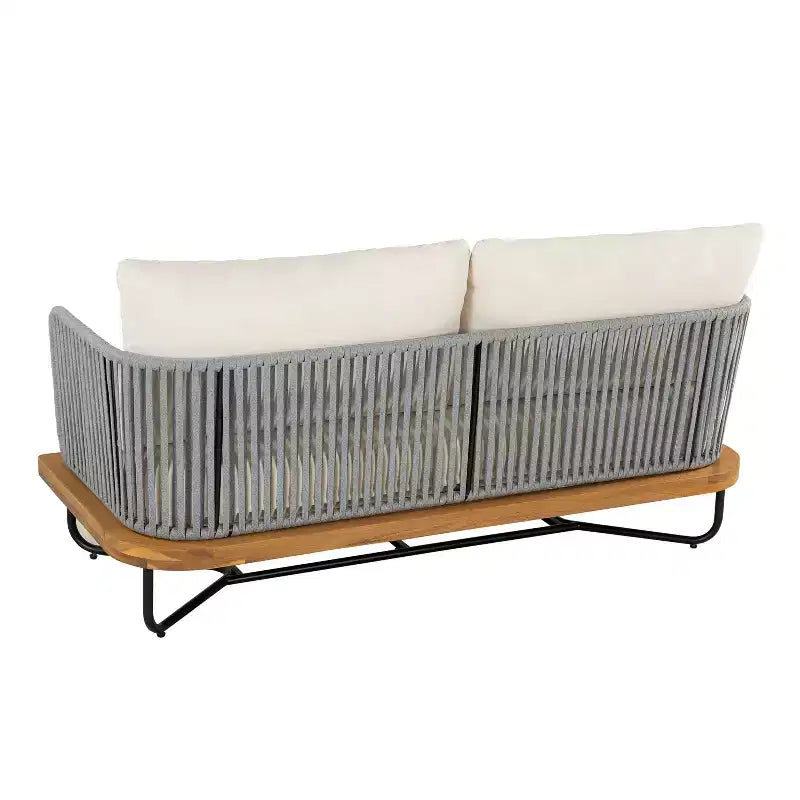 Christopher Knight Home Galen 4 Piece Outdoor Rope Woven Acacia and Iron Frame Upholstered Seating Set
