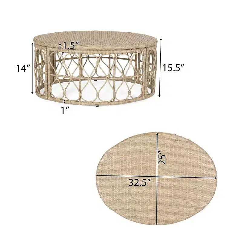 GDFStudio Colmar Outdoor Wicker Loveseat and Coffee Table Set with Cushions, Light Brown/Beige