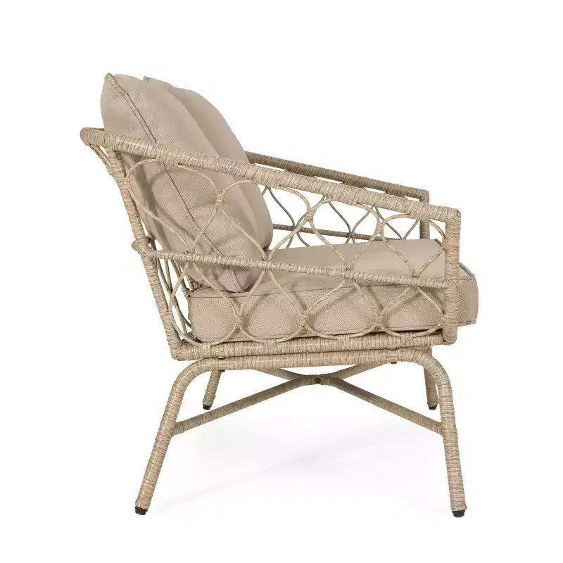 GDFStudio Colmar Outdoor Wicker Loveseat and Coffee Table Set with Cushions, Light Brown/Beige