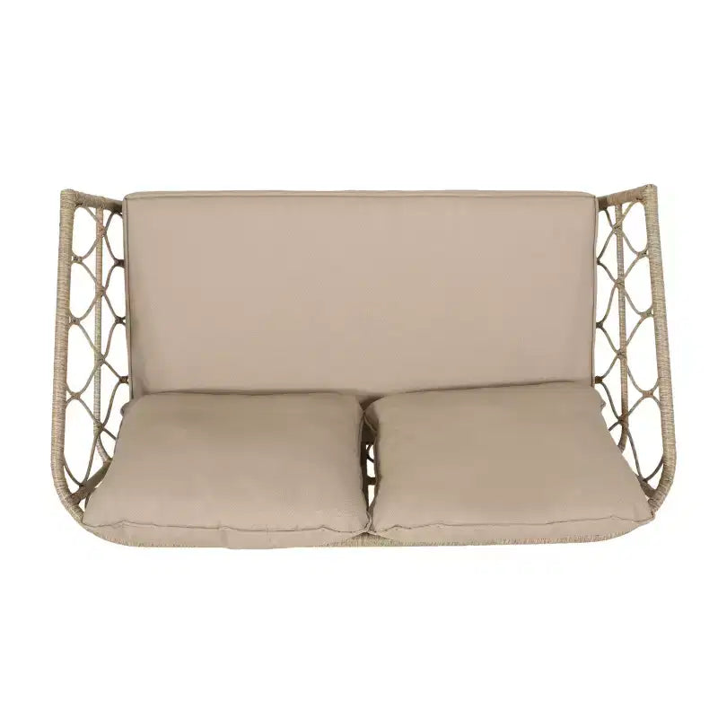 GDFStudio Colmar Outdoor Wicker Loveseat and Coffee Table Set with Cushions, Light Brown/Beige