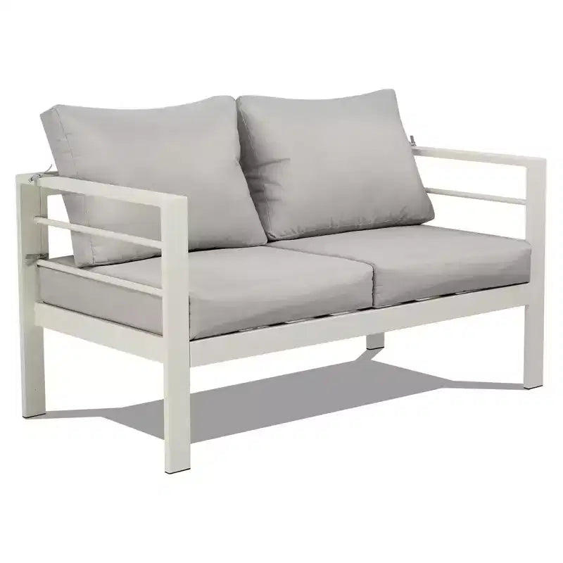 Karl Home White 4-Piece Aluminum Patio Conversation Set with Light Gray Cushions