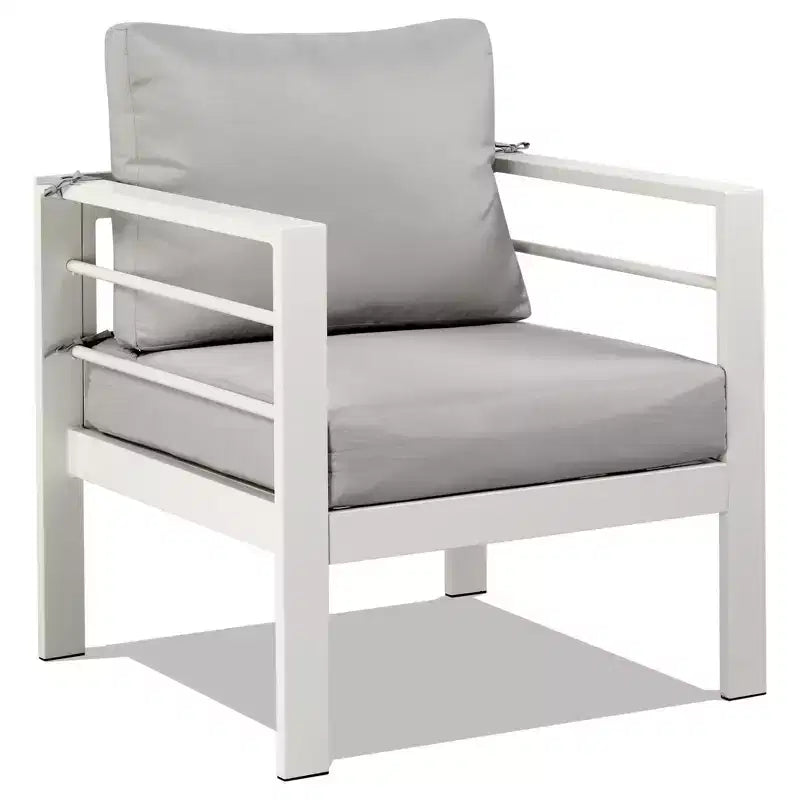Karl Home White 4-Piece Aluminum Patio Conversation Set with Light Gray Cushions
