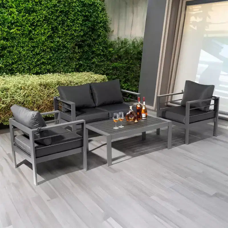 Karl Home Dark Gray 4-Piece Aluminum Patio Conversation Set with Dark Gray Cushions
