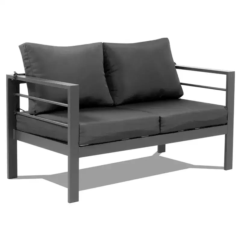 Karl Home Dark Gray 4-Piece Aluminum Patio Conversation Set with Dark Gray Cushions