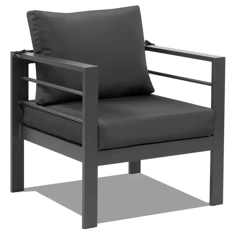 Karl Home Dark Gray 4-Piece Aluminum Patio Conversation Set with Dark Gray Cushions