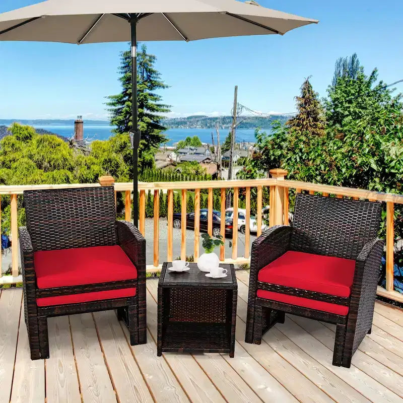 Costway 5PCS Patio Rattan Wicker Furniture Set Sofa Ottoman W/ Cushions