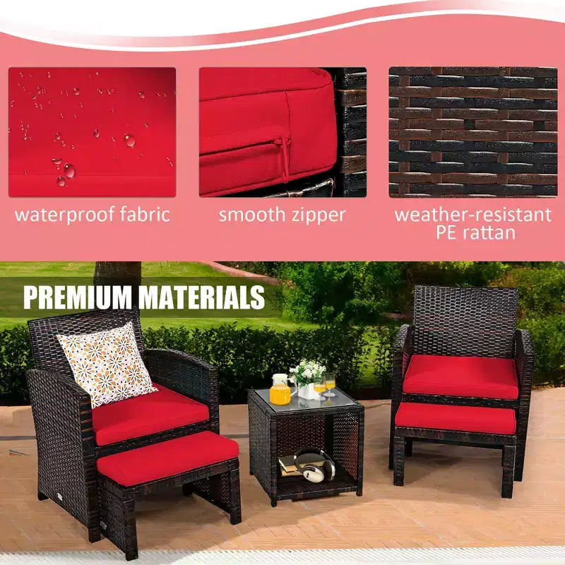 Costway 5PCS Patio Rattan Wicker Furniture Set Sofa Ottoman W/ Cushions