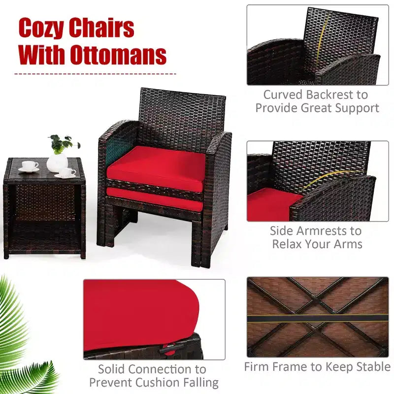 Costway 5PCS Patio Rattan Wicker Furniture Set Sofa Ottoman W/ Cushions