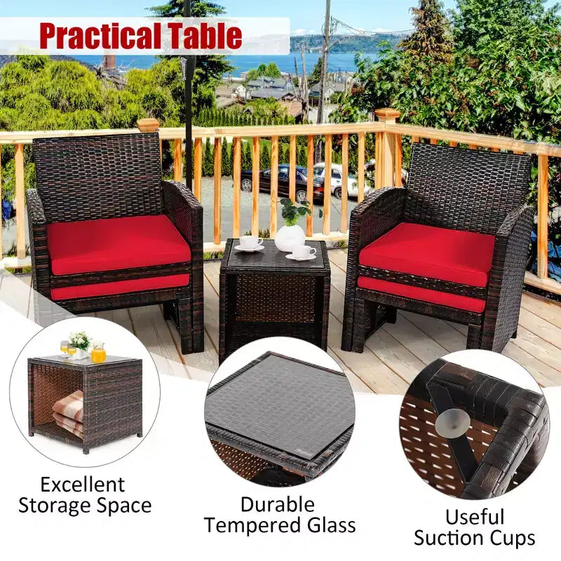 Costway 5PCS Patio Rattan Wicker Furniture Set Sofa Ottoman W/ Cushions