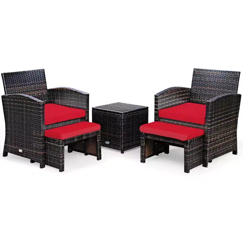 Costway 5PCS Patio Rattan Wicker Furniture Set Sofa Ottoman W/ Cushions