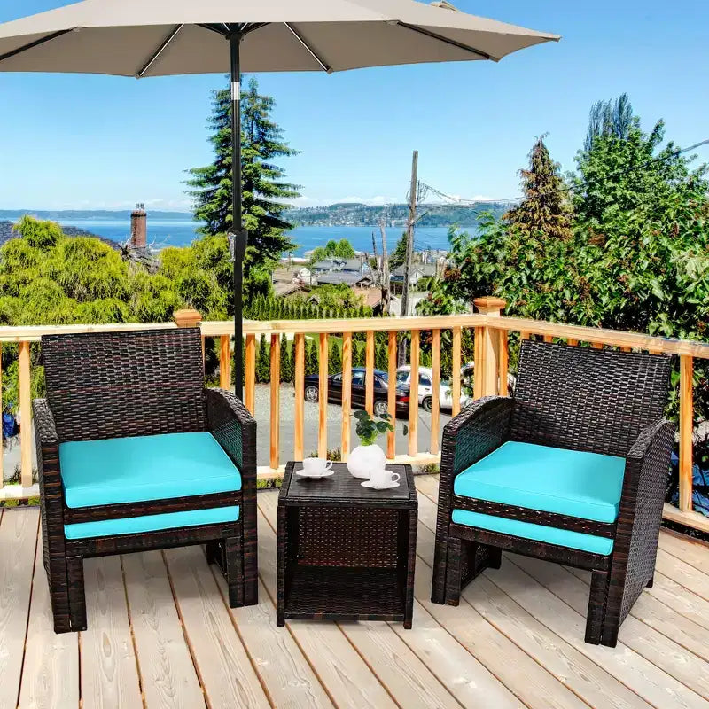 Costway 5PCS Patio Rattan Wicker Furniture Set Sofa Ottoman W/ Cushions