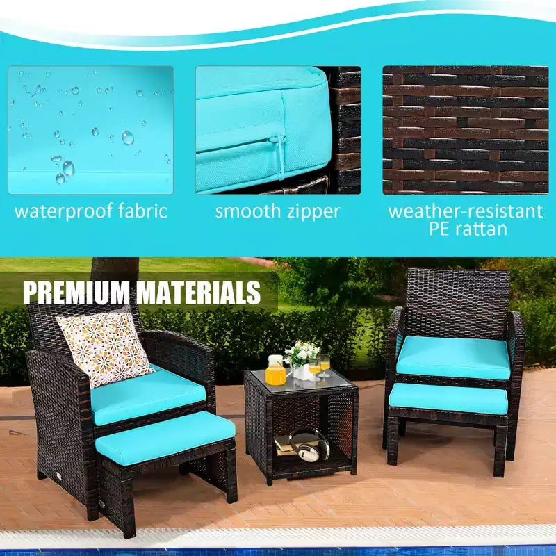 Costway 5PCS Patio Rattan Wicker Furniture Set Sofa Ottoman W/ Cushions
