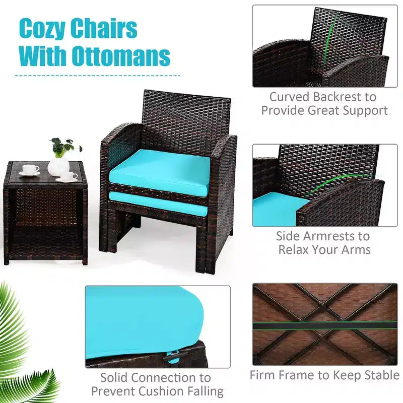 Costway 5PCS Patio Rattan Wicker Furniture Set Sofa Ottoman W/ Cushions
