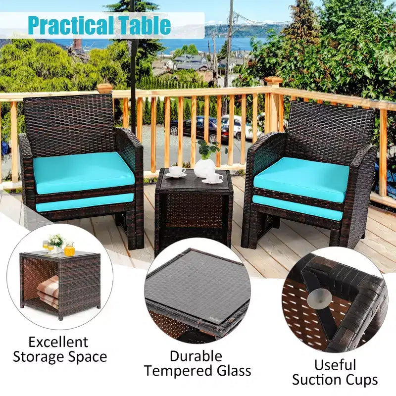 Costway 5PCS Patio Rattan Wicker Furniture Set Sofa Ottoman W/ Cushions