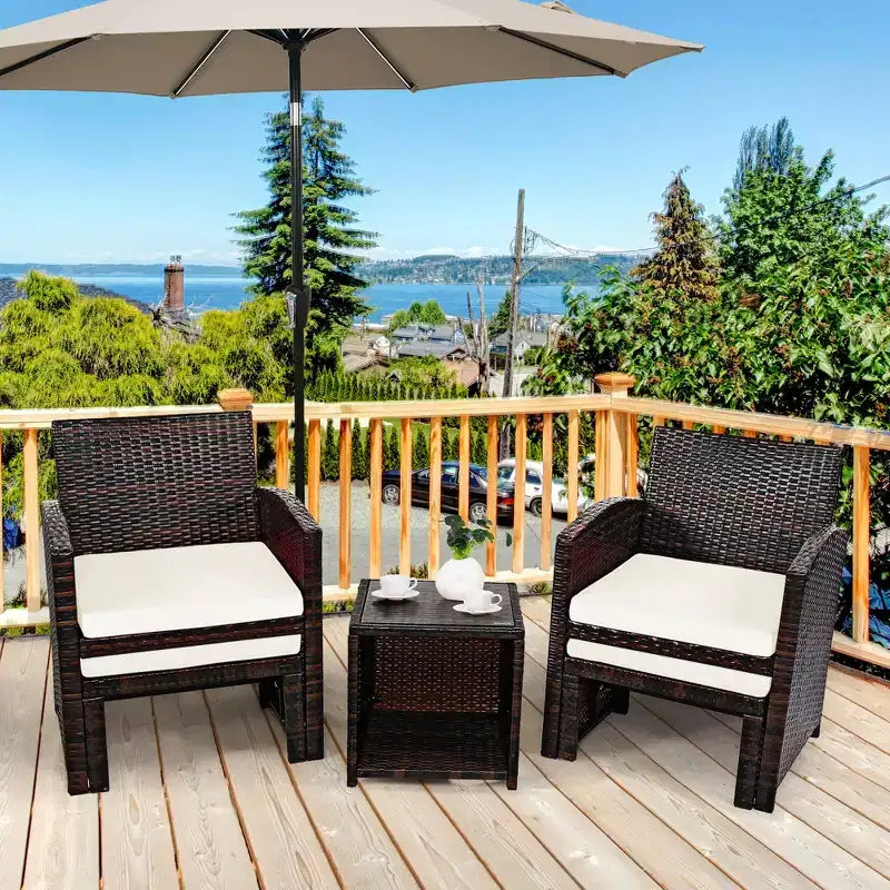 Costway 5PCS Patio Rattan Wicker Furniture Set Sofa Ottoman W/ Cushions