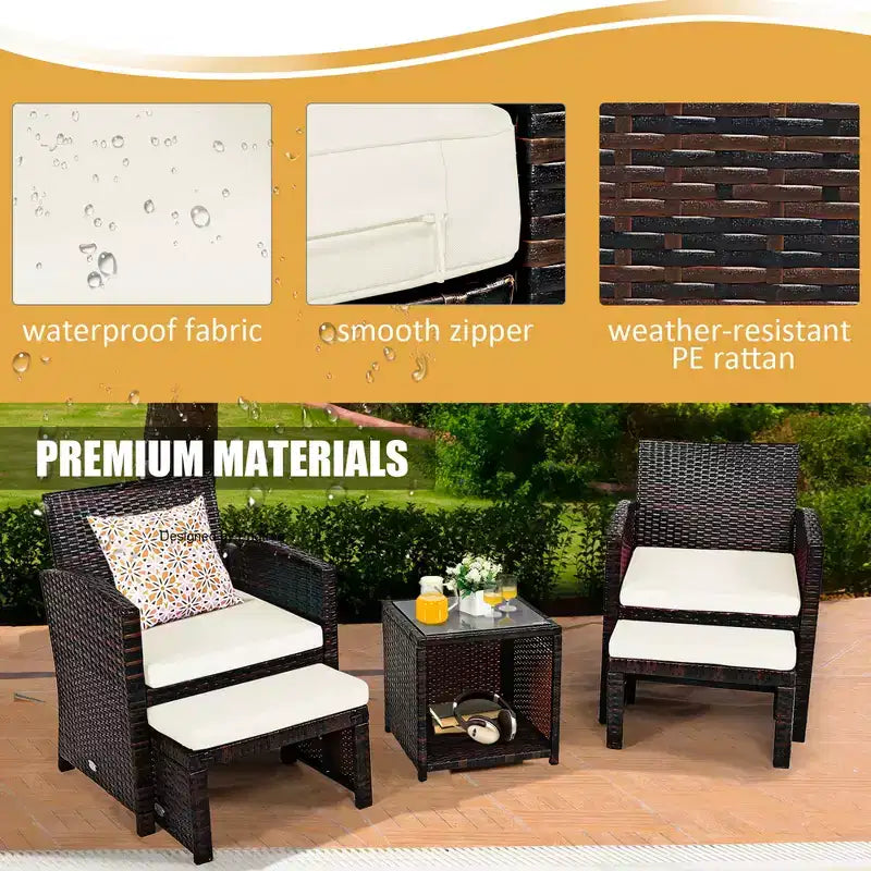 Costway 5PCS Patio Rattan Wicker Furniture Set Sofa Ottoman W/ Cushions