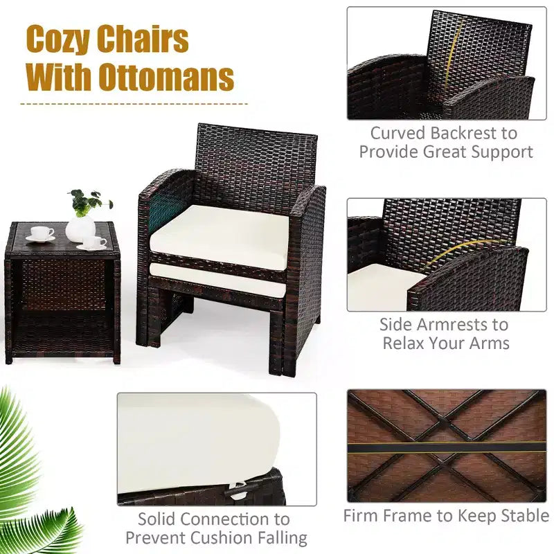 Costway 5PCS Patio Rattan Wicker Furniture Set Sofa Ottoman W/ Cushions