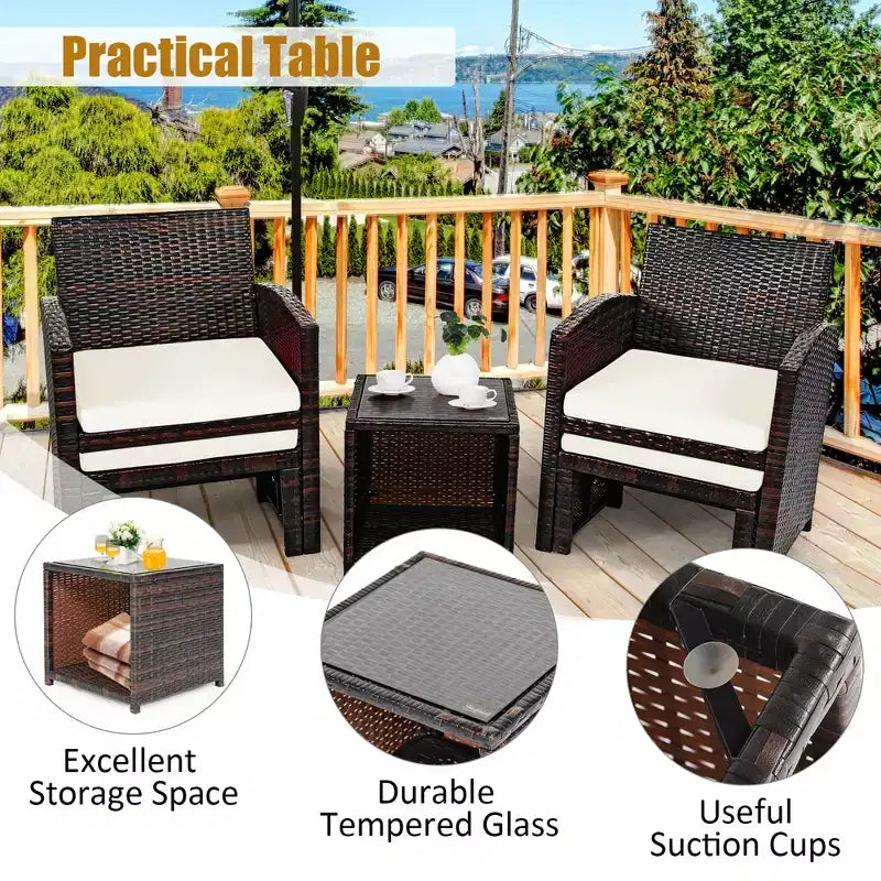 Costway 5PCS Patio Rattan Wicker Furniture Set Sofa Ottoman W/ Cushions