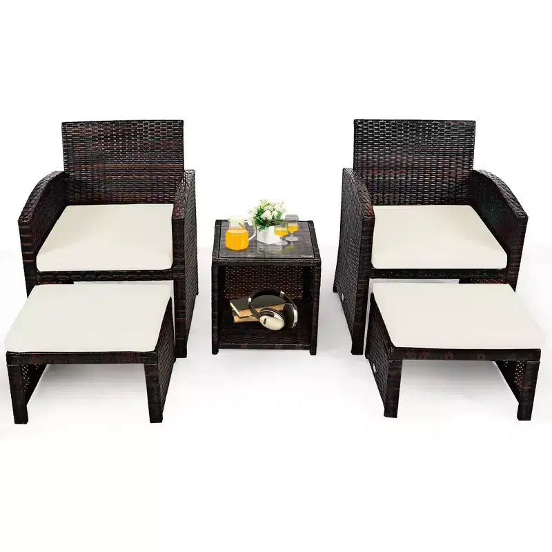 Costway 5PCS Patio Rattan Wicker Furniture Set Sofa Ottoman W/ Cushions