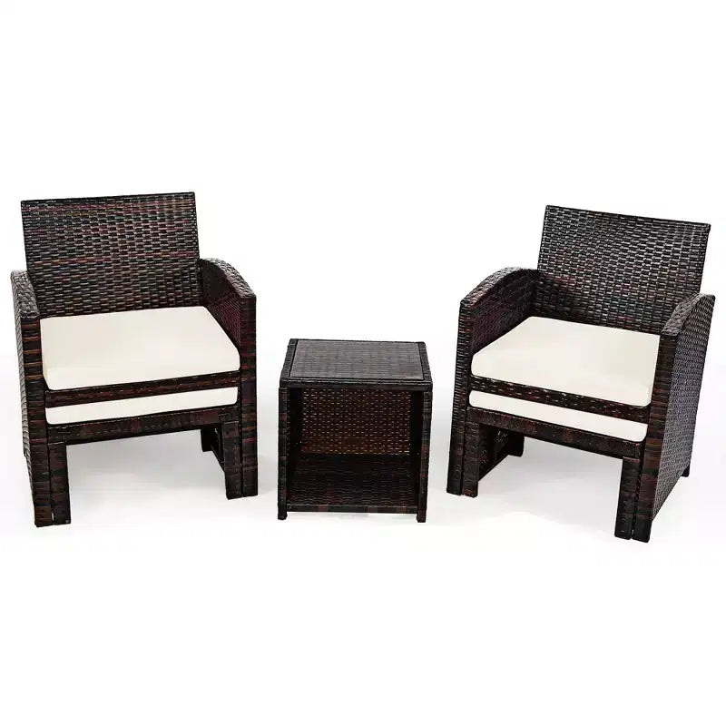 Costway 5PCS Patio Rattan Wicker Furniture Set Sofa Ottoman W/ Cushions