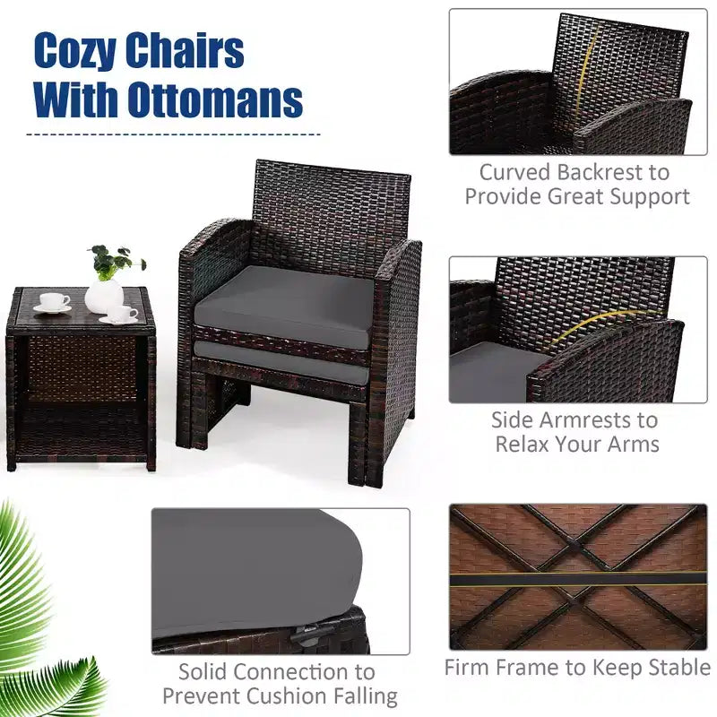 Costway 5PCS Patio Rattan Wicker Furniture Set Sofa Ottoman W/ Cushions