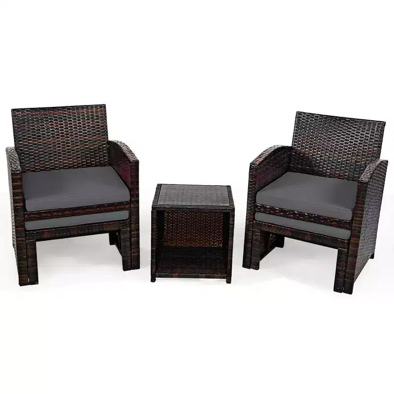 Costway 5PCS Patio Rattan Wicker Furniture Set Sofa Ottoman W/ Cushions