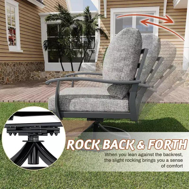 EROMMY 7 PCS Outdoor Metal Conversation Set With 360 Swivel Rocking Chairs, Sofa, Coffee Table&Ottoman For Patio, Garden, Deck Or Poolside