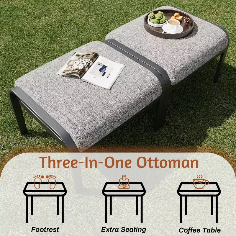 EROMMY 7 PCS Outdoor Metal Conversation Set With 360 Swivel Rocking Chairs, Sofa, Coffee Table&Ottoman For Patio, Garden, Deck Or Poolside