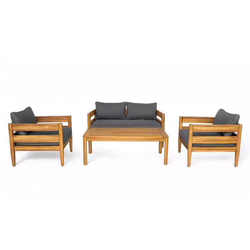 Christopher Knight Home Jacinda 4 Piece Ourdoor Rustic Upholstered Seating Set with Slat Design