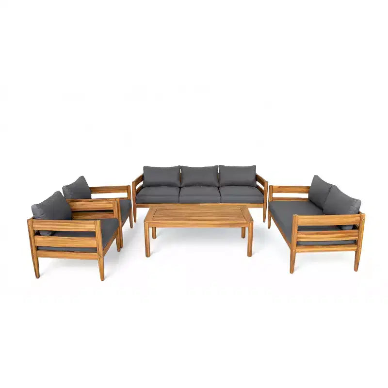 Christopher Knight Home Jacinda 5 Piece Ourdoor Rustic Upholstered Seating Set with Slat Design