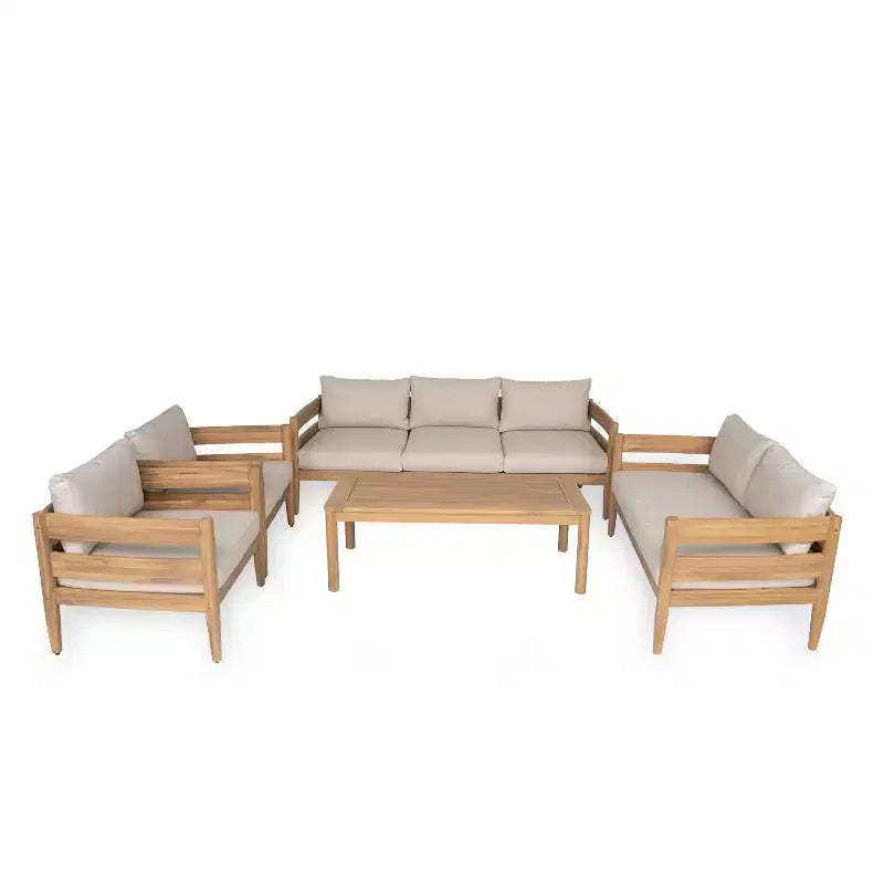 Christopher Knight Home Jacinda 5 Piece Ourdoor Rustic Upholstered Seating Set with Slat Design