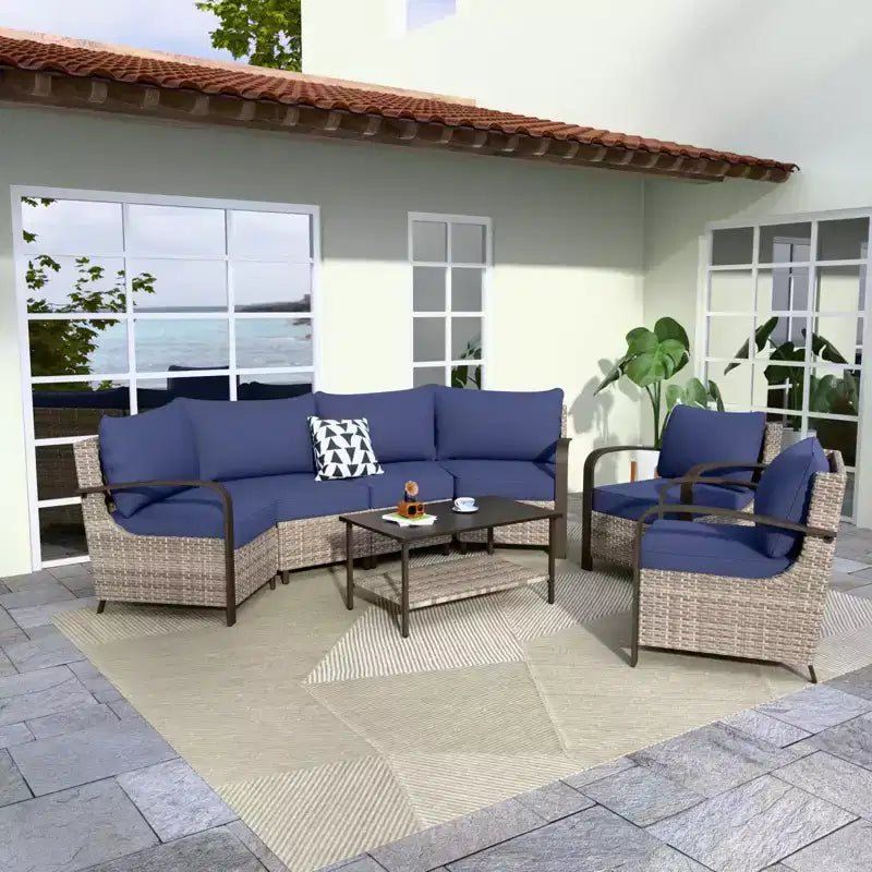 EAGLE PEAK Coastal Vista Outdoor Patio Furniture Set, Half-Moon Curved Wicker Patio Conversation Set with Coffee Table