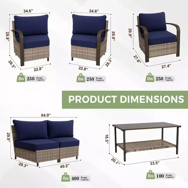 EAGLE PEAK Coastal Vista Outdoor Patio Furniture Set, Half-Moon Curved Wicker Patio Conversation Set with Coffee Table