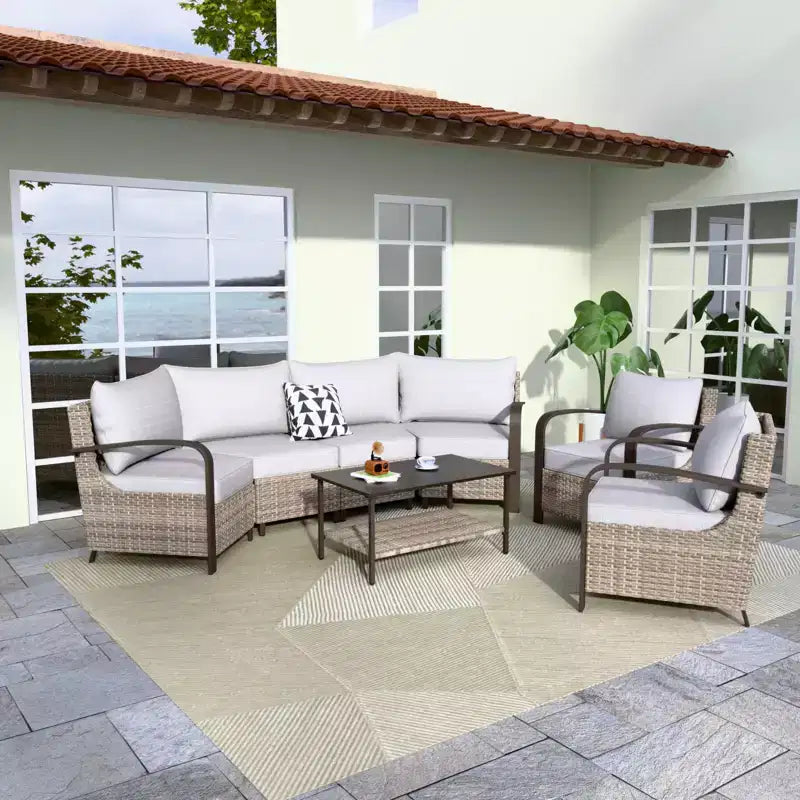 EAGLE PEAK Coastal Vista Outdoor Patio Furniture Set, Half-Moon Curved Wicker Patio Conversation Set with Coffee Table
