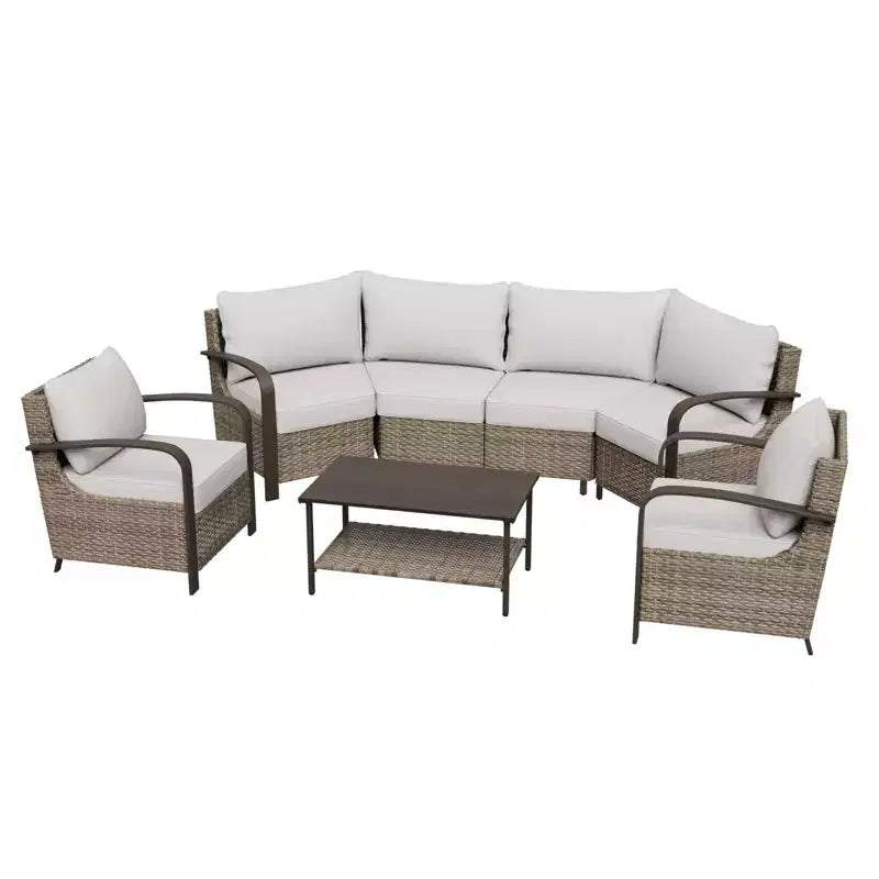 EAGLE PEAK Coastal Vista Outdoor Patio Furniture Set, Half-Moon Curved Wicker Patio Conversation Set with Coffee Table