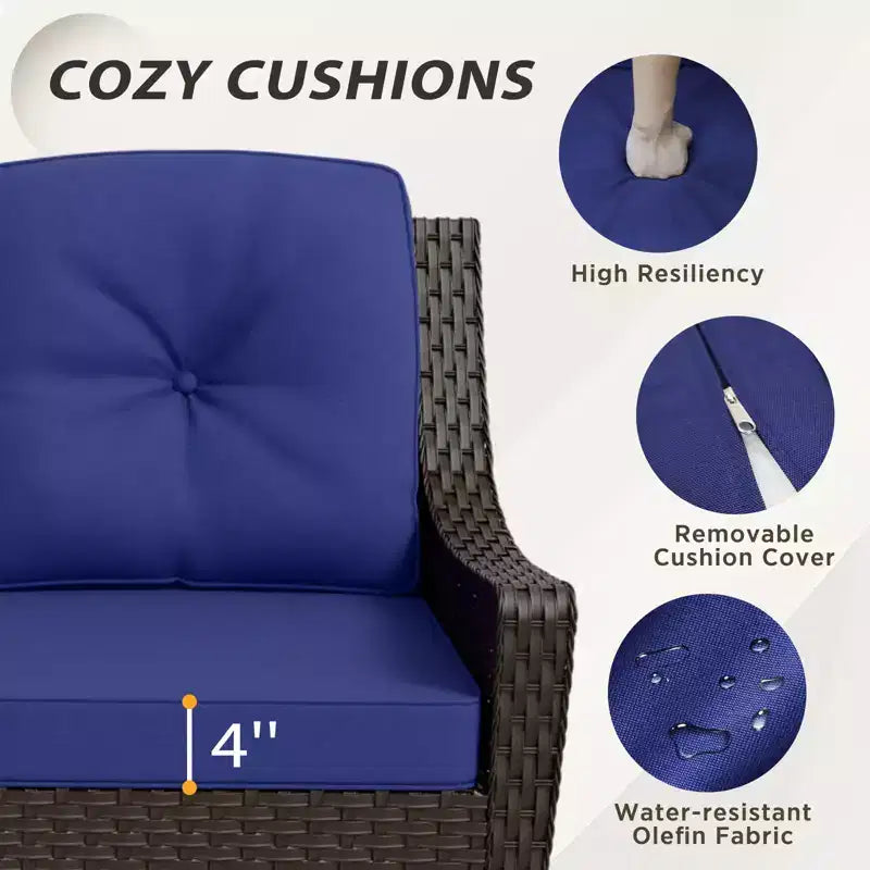 EAGLE PEAK Azure Bay 6 Pieces Wicker Outdoor Patio Furniture Set, Sofa and Rocking Chairs with Ottomans and Side Table