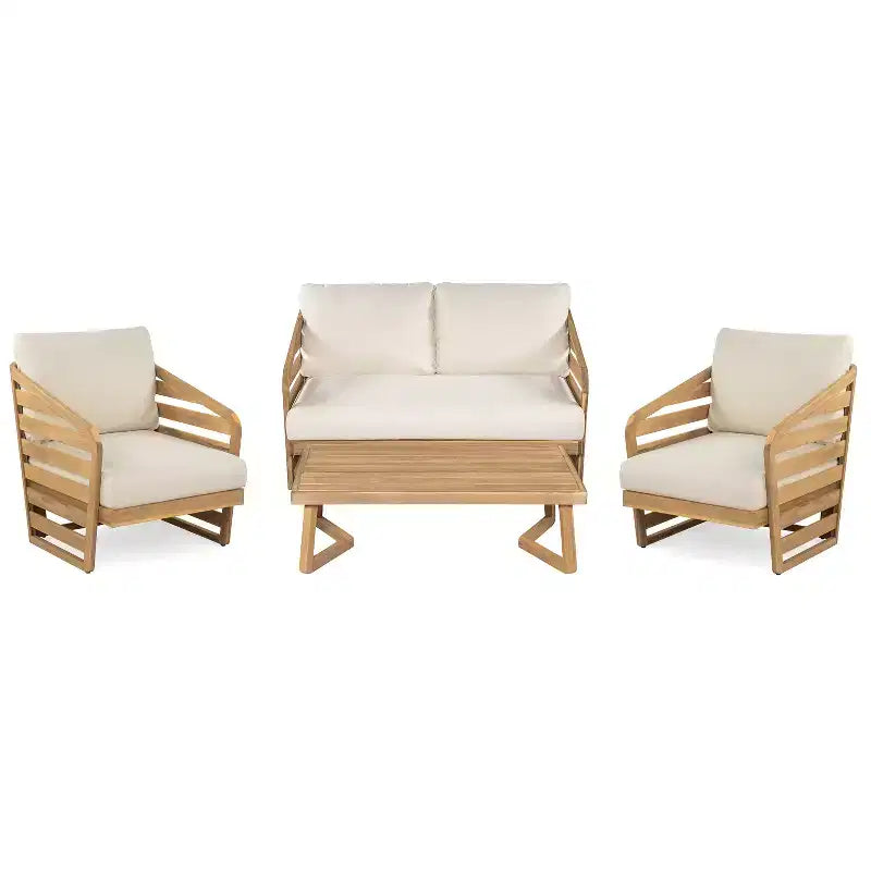 Christopher Knight Home Yantic 4 Piece Outdoor Modern Acacia Wood Chat Set with Water-Resistant Cushions