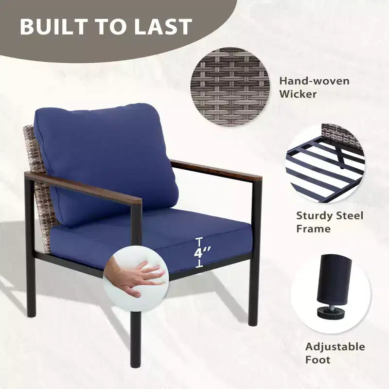 EAGLE PEAK Sunset Dune 6 Piece Collection Modern Outdoor Furniture Set, Patio Wicker Wood Grain Lounge Set