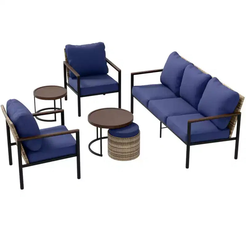EAGLE PEAK Sunset Dune 6 Piece Collection Modern Outdoor Furniture Set, Patio Wicker Wood Grain Lounge Set