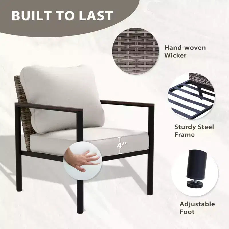 EAGLE PEAK Sunset Dune 6 Piece Collection Modern Outdoor Furniture Set, Patio Wicker Wood Grain Lounge Set
